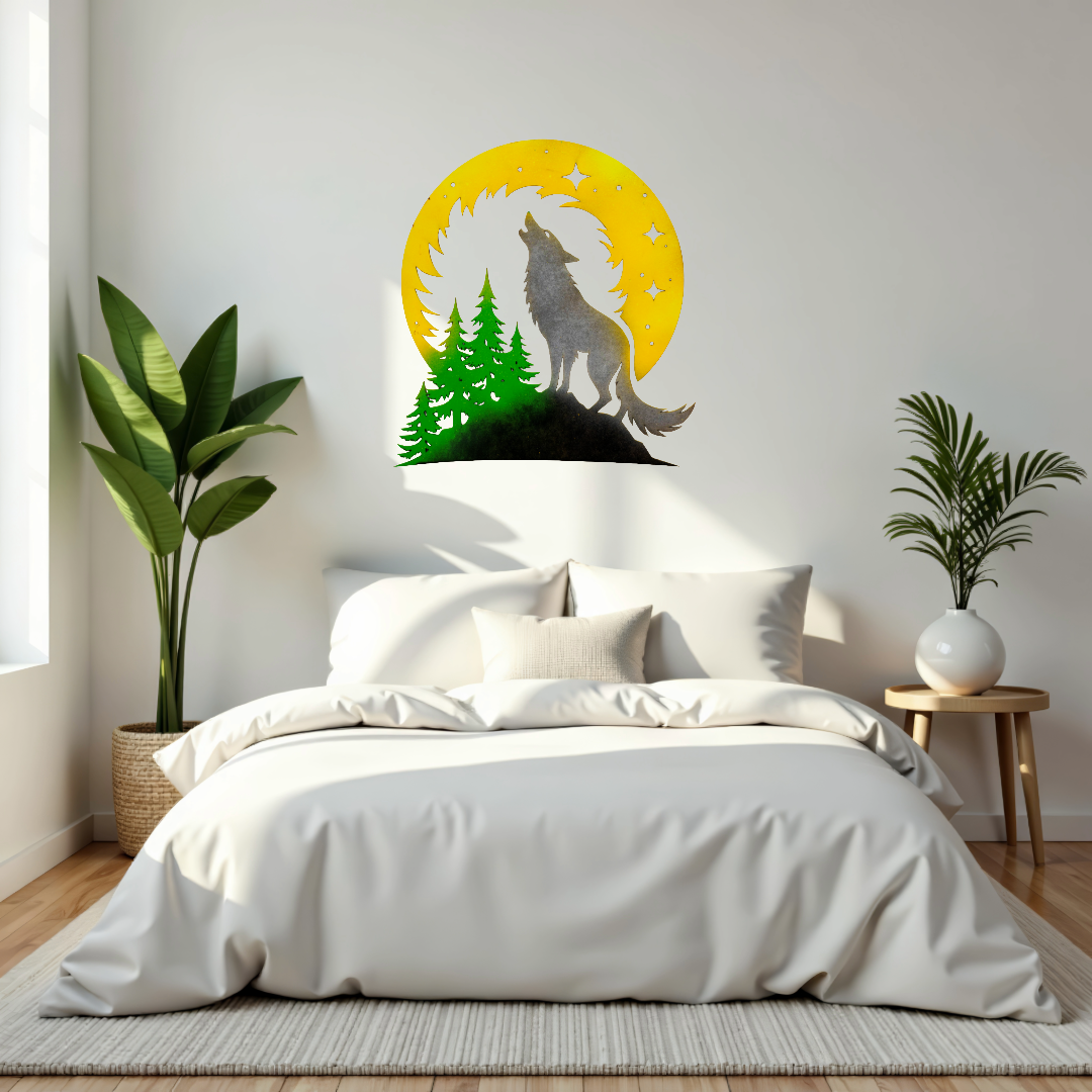 Howling Wolf Over Trees and Starry Moon Art Piece - Image 13