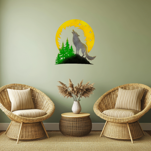 Howling Wolf Over Trees and Starry Moon Art Piece - Image 10