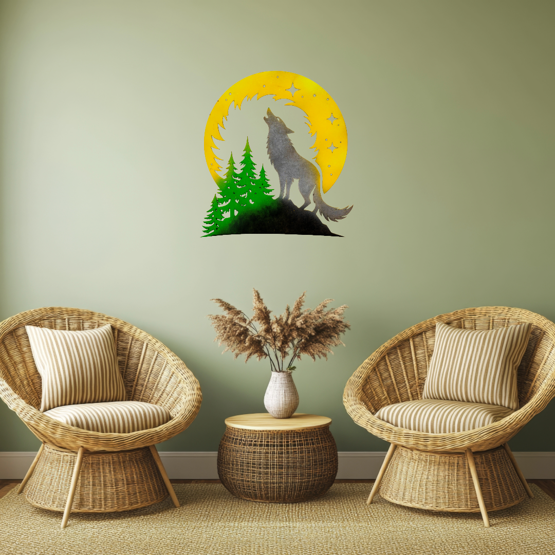 Howling Wolf Over Trees and Starry Moon Art Piece - Image 10