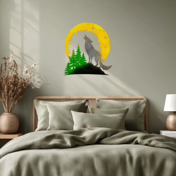 Howling Wolf Over Trees and Starry Moon Art Piece - Image 9