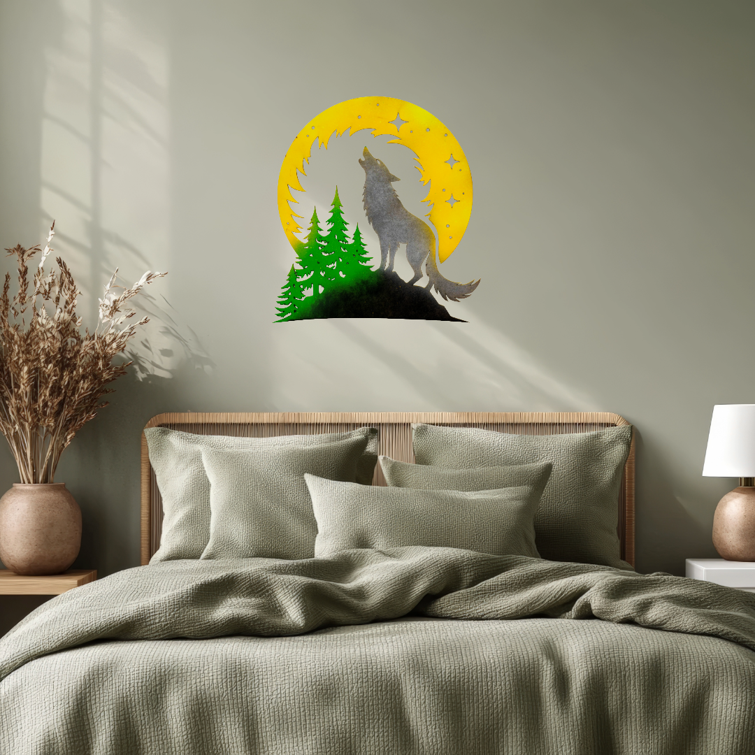 Howling Wolf Over Trees and Starry Moon Art Piece - Image 9